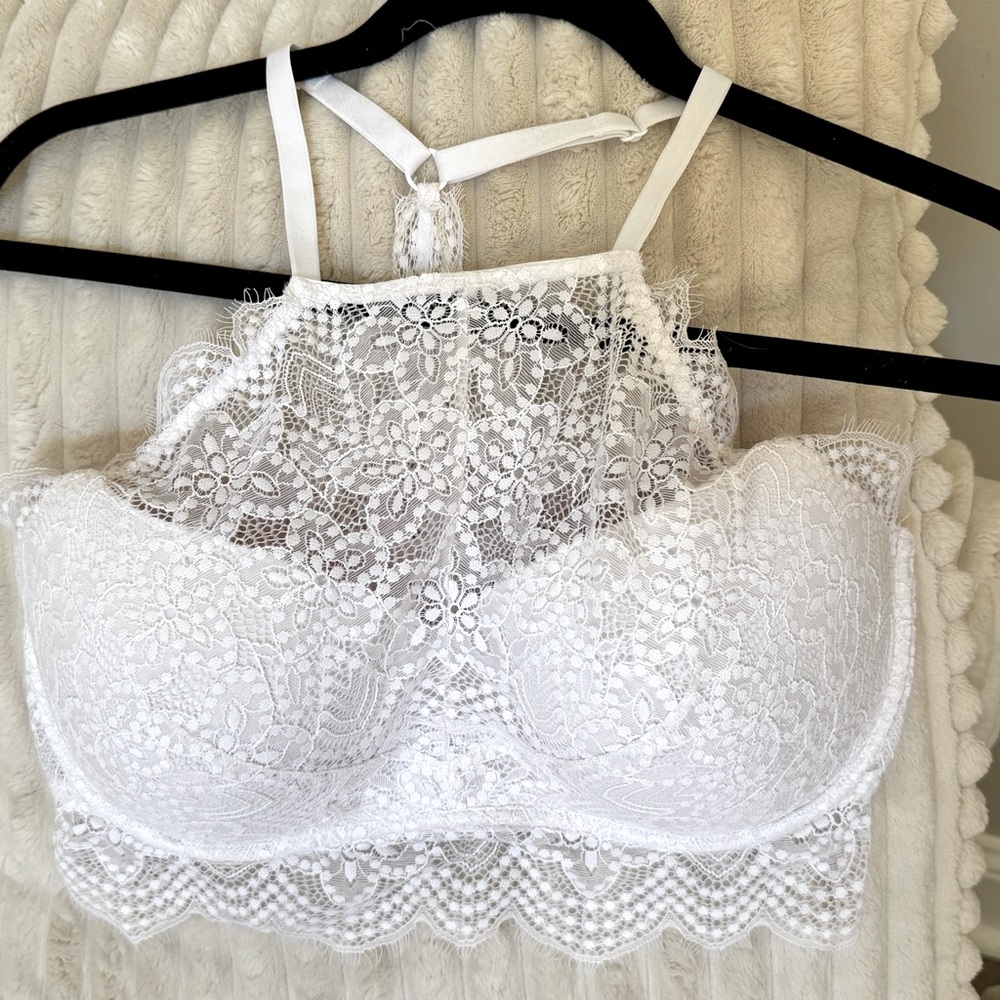 Victoria's Secret PINK Bralette Women's L (DD) White Push Up High Neck Lace